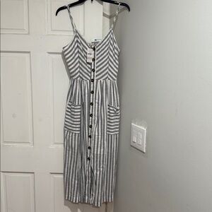 American Eagle Outfitters Gray Striped Midi Dress